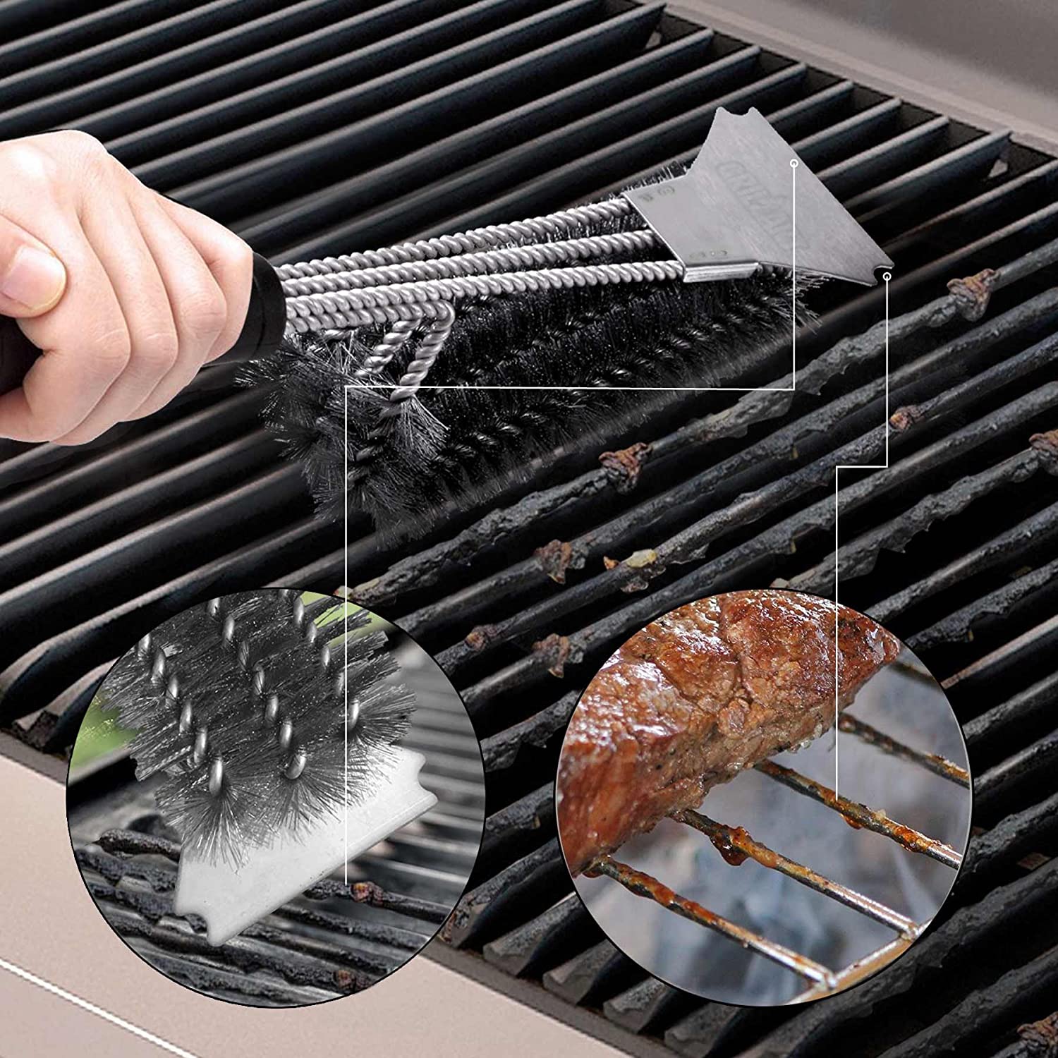 Grill Brush and Scraper, Extra Strong BBQ Cleaner Accessories, Safe Wi –  Academy of Q